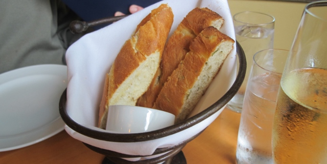 Prosecco and warm-from-the-oven French bread to start at Provence Marinaside 