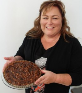 Angie Quaale with a Gluten Free Butter Tart Pie as seen on Global Noon News.