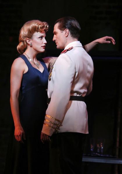 Caroline Bowman as Eva; John Cudia as Peron. Photo by Tim Matheson.