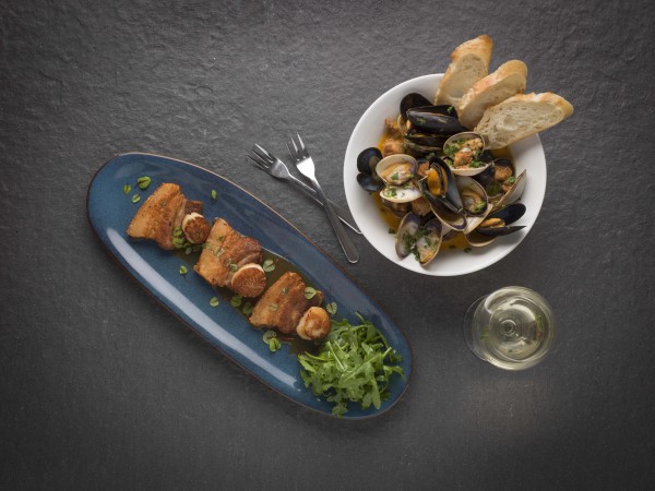 FannyBayOysterBar_ScallopswithPorkBelly_Mussels&Clams_CreditJohnSherlocke