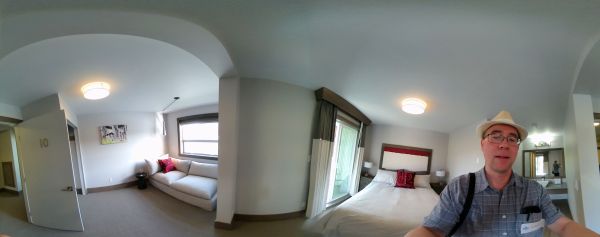 A panorama view of a family suite at Ocean House