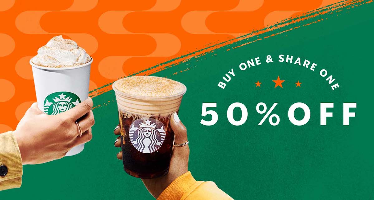 Starbucks offers Buy One & Share One Half Price For a Limited Time to